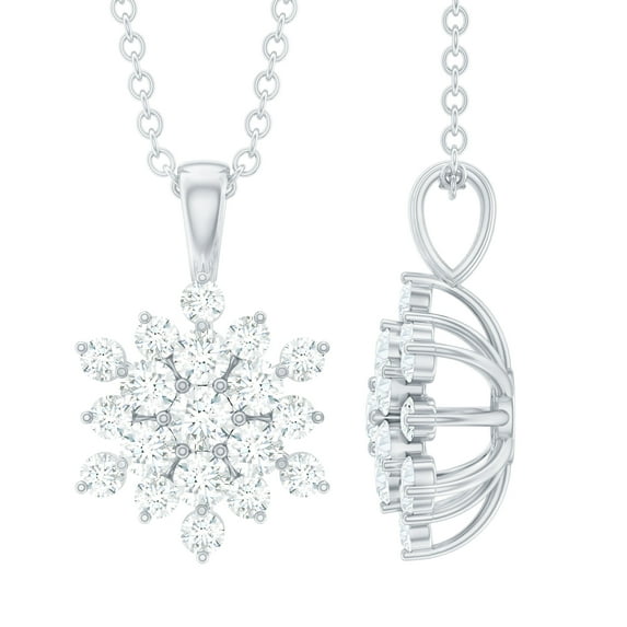Rosec Jewels Lab Grown Diamond Cluster Flower Pendant with Chain (EF-VS Quality) - Ready to Gift for Anniversary, 14K White Gold