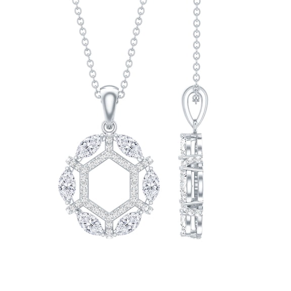 Rosec Jewels Lab Grown Diamond Cocktail Pendant Necklace for Women (EF-VS Quality Certified), 925 Sterling Silver