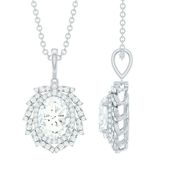 Rosec Jewels Lab Grown Diamond Cocktail Pendant with Chain (EF-VS Quality) - Ready to Gift, 14K White Gold