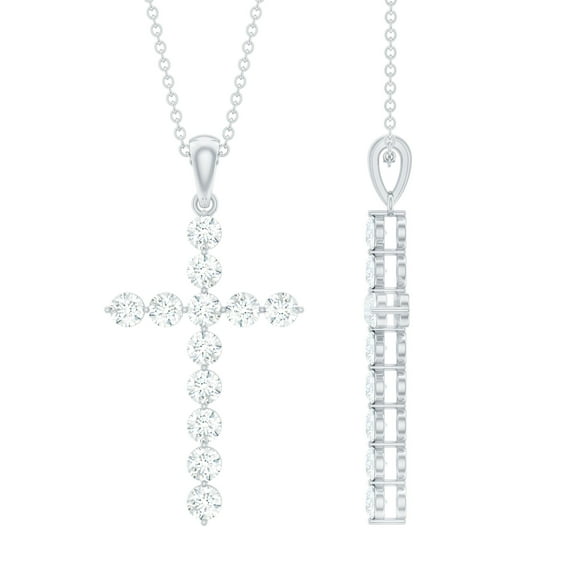 Rosec Jewels Lab Grown Diamond Cross Necklace with Chain (EF-VS Grade) - Real Cross Faith Necklace - Ready to Gift for Christmas, 10K White Gold