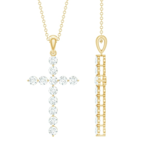 Rosec Jewels Lab Grown Diamond Cross Necklace with Chain (EF-VS Grade) - Real Cross Faith Necklace - Ready to Gift for Christmas, 10K Yellow Gold