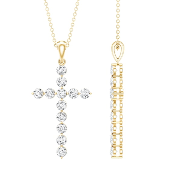 Rosec Jewels Lab Grown Diamond Cross Necklace with Chain (EF-VS Grade) - Real Cross Faith Necklace - Ready to Gift for Christmas, 10K Yellow Gold