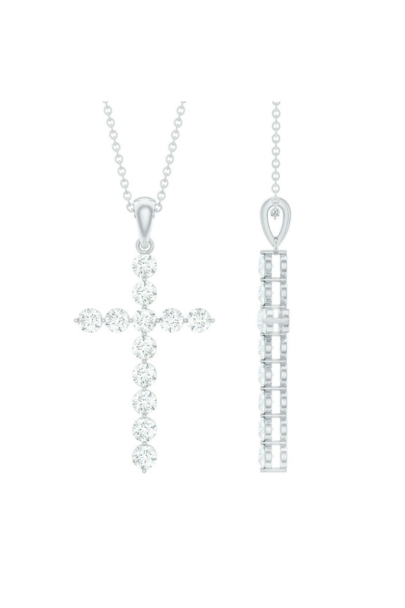 Lab Grown Diamond Cross Necklace with Chain (EF-VS Grade) - Real Cross Faith Necklace - Ready to Gift for Christmas, 925 Sterling Silver