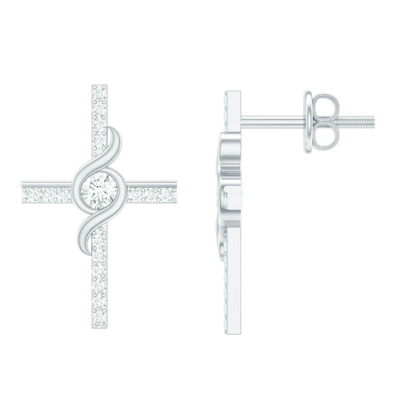 Rosec Jewels Lab Grown Diamond Cross Stud Earrings for Women - EF-VS Grade - Ready to Gift for Christmas, 14K White Gold