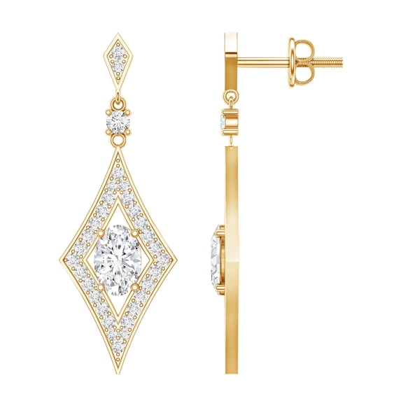 Rosec Jewels Lab Grown Diamond Dangle Earrings - Art Deco Earrings for Women - EF-VS Quality, 14K Yellow Gold
