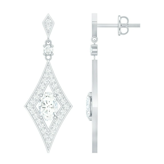 Rosec Jewels Lab Grown Diamond Dangle Earrings - Art Deco Earrings for Women - EF-VS Quality, 925 Sterling Silver