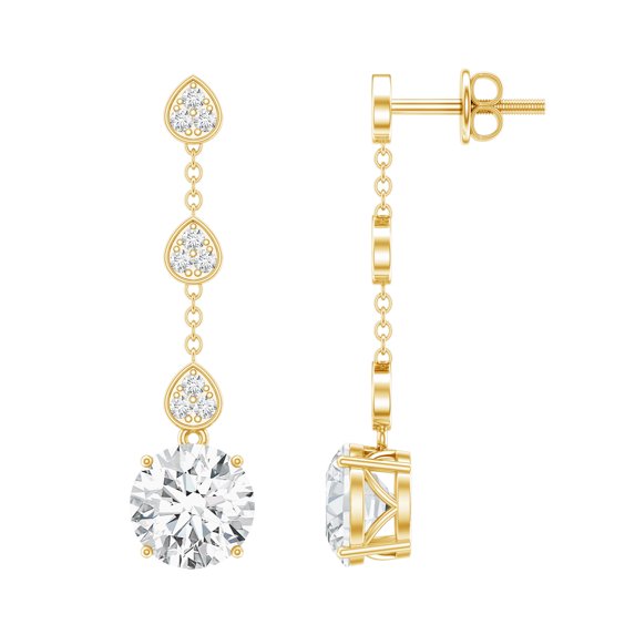 Rosec Jewels Lab Grown Diamond Dangle Earrings with Screw Back - Chain Earrings for Anniversary (EF-VS Grade), 10K Yellow Gold