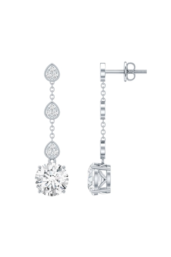 Lab Grown Diamond Dangle Earrings with Screw Back - Chain Earrings for Anniversary (EF-VS Grade), 14K White Gold