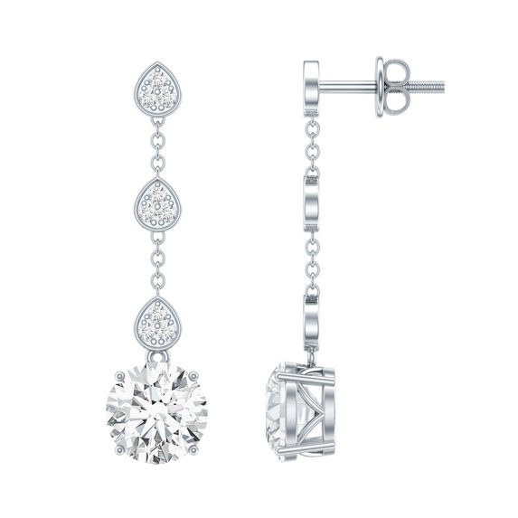 Rosec Jewels Lab Grown Diamond Dangle Earrings with Screw Back - Chain Earrings for Anniversary (EF-VS Grade), 18K White Gold