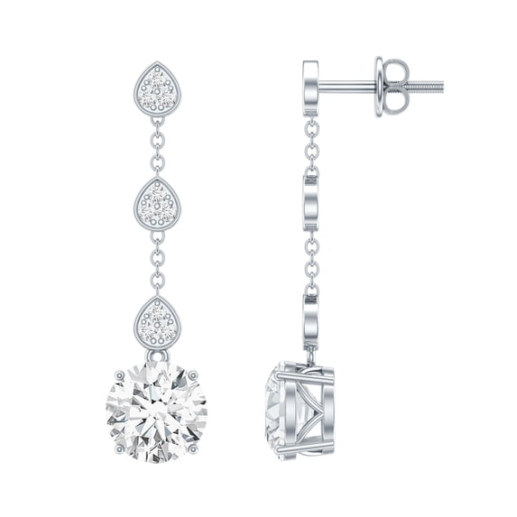 Rosec Jewels Lab Grown Diamond Dangle Earrings with Screw Back - Chain Earrings for Anniversary (EF-VS Grade), 925 Sterling Silver