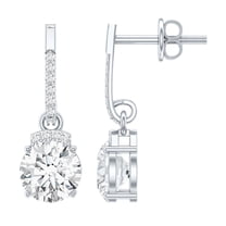 Rosec Jewels Lab Grown Diamond Drop Earrings (2 Carat, 6 mm, Ef-VS Quality) - Ready to Gift for Valentines Day, 925 Sterling Silver