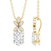 Rosec Jewels Oval Lab Grown Diamond Drop Pendant EF-VS Grade, with Chain - Flower Necklace for Women, 14K Yellow Gold