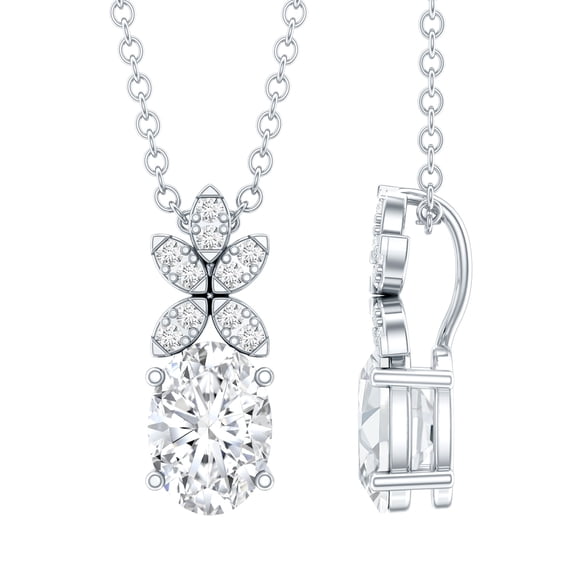 Rosec Jewels Oval Lab Grown Diamond Drop Pendant (EF-VS Grade, with Chain) - Flower Necklace for Women, 925 Sterling Silver