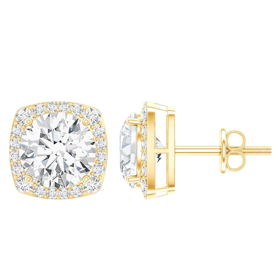 Rosec Jewels Lab Grown Diamond Earrings Studs (Ef-Vs Quality) - Statement Halo Earrings for Women, 10K Yellow Gold