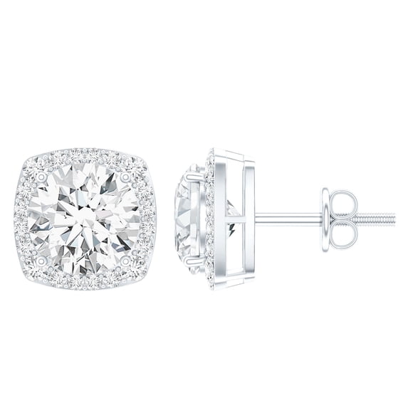 Rosec Jewels Lab Grown Diamond Earrings Studs (Ef-Vs Quality) - Statement Halo Earrings for Women, 18K White Gold