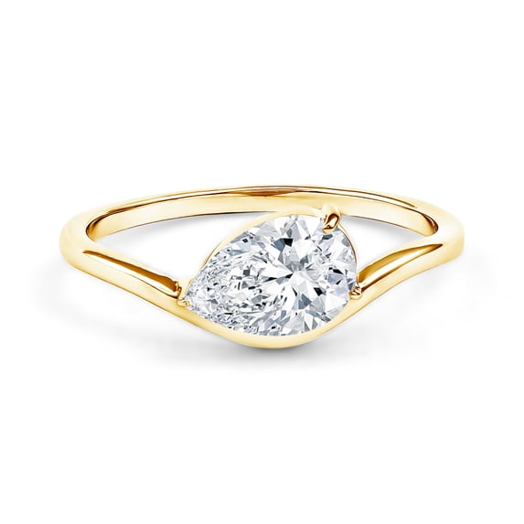 Rosec Jewels Lab Grown Diamond East West Engagement Ring 1 Carat - Pear Shape Diamond Ring for Women - EF-VS Quality Certified, 10K Yellow Gold, US 12.50