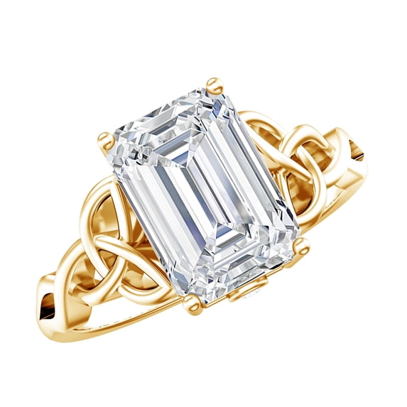 Rosec Jewels Lab Grown Diamond Emerald Cut Engagement Ring 3 Carat - IGI Certified - E-VS1 Quality - Celtic Knot Ring, 10K Yellow Gold, US 7.50