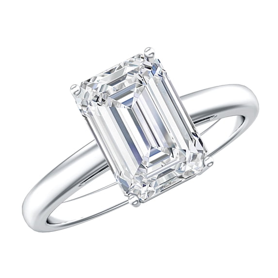 Rosec Jewels Lab Grown Diamond Emerald Cut Engagement Ring 3 Carat - IGI Certified - E-VS1 Quality - with Jewelry Box, 10K White Gold, US 10.50