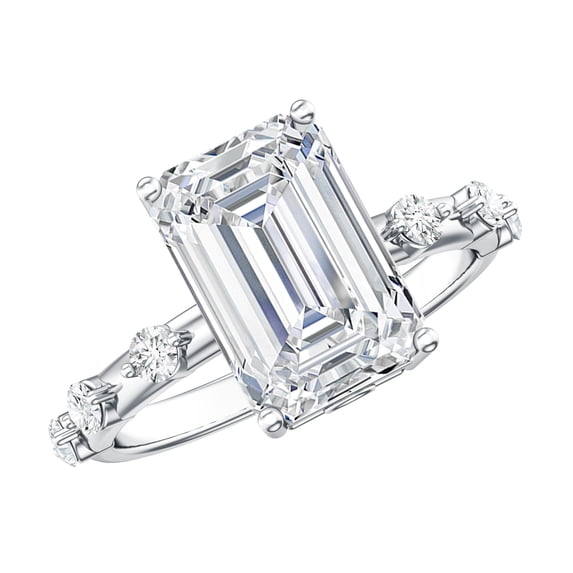 Rosec Jewels Lab Grown Diamond Emerald Cut Engagement Ring 4 Carat - IGI Certified Diamond Solitaire Ring - E-VS1 Quality, 10K White Gold, US 6.50