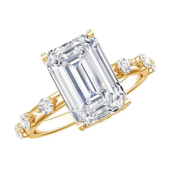 Rosec Jewels Lab Grown Diamond Emerald Cut Engagement Ring 4 Carat - IGI Certified Diamond Solitaire Ring - E-VS1 Quality, 14K Yellow Gold, US 8.00
