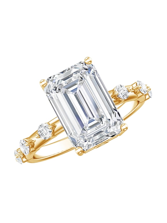 Lab Grown Diamond Emerald Cut Engagement Ring 4 Carat - IGI Certified Diamond Solitaire Ring - E-VS1 Quality, 18K Yellow Gold, US 7.50