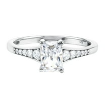 Rosec Jewels Lab Grown Diamond Emerald Cut Engagement Ring with Side Stones - 1 Carat Ring - 7X5 mm - EF-VS Quality Certified, 925 Sterling Silver, US 4.00