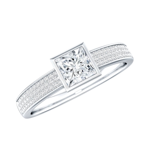 Rosec Jewels Lab Grown Diamond Engagement Ring 1 Ct - 5 mm Princess Cut Ring - EF-VS Grade, 10K White Gold, US 12.00