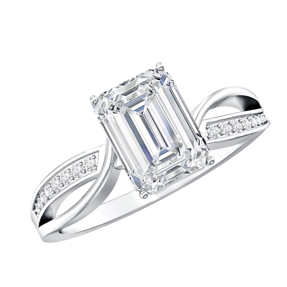 Rosec Jewels Lab Grown Diamond Engagement Ring 2 Carat - 6X8 mm Emerald Cut Ring (EF-VS Quality), 14K White Gold, US 5.00
