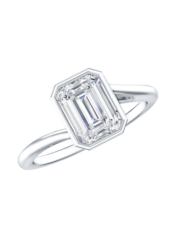 - Lab Grown Diamond Engagement Ring - 1.87 Carat - Emerald Cut Ring - EF-VS Quality, 925 Sterling Silver, US 4.00