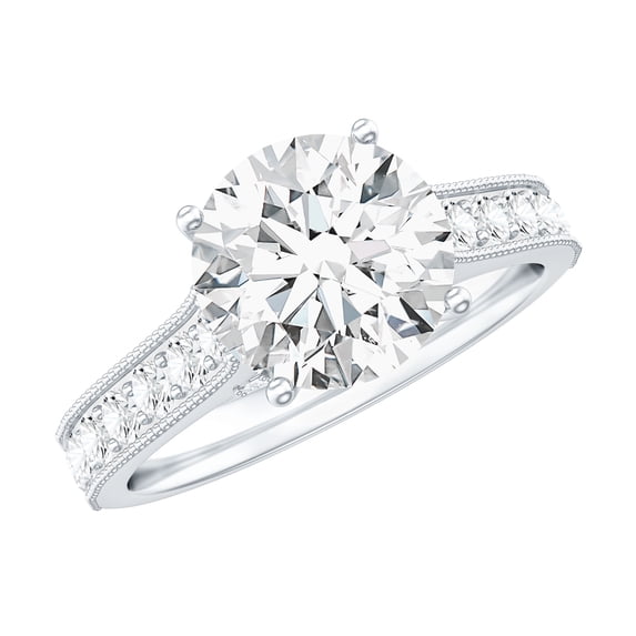 Rosec Jewels Lab Grown Diamond Solitaire Engagement Ring 2 Carat - EF-VS Grade Certified Diamond Ring for Women, 10K White Gold, US 12.00
