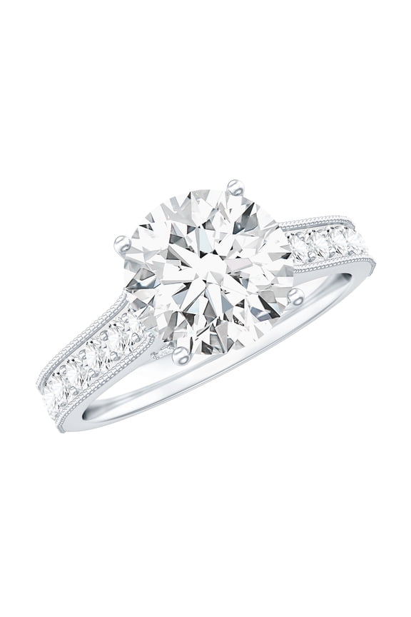 Lab Grown Diamond Solitaire Engagement Ring 2 Carat (8 mm Round Cut) - EF-VS Grade Certified Diamond Ring for Women, 14K White Gold, US 7.00