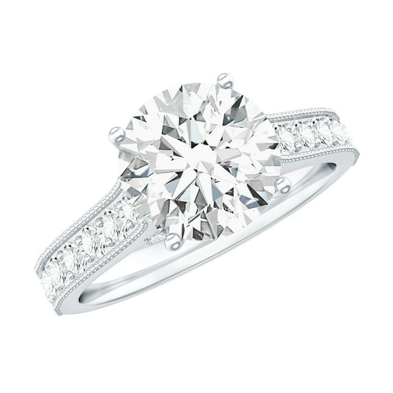 Rosec Jewels Lab Grown Diamond Solitaire Engagement Ring 2 Carat (8 mm Round Cut) - EF-VS Grade Certified Diamond Ring for Women, 14K White Gold, US 9.50