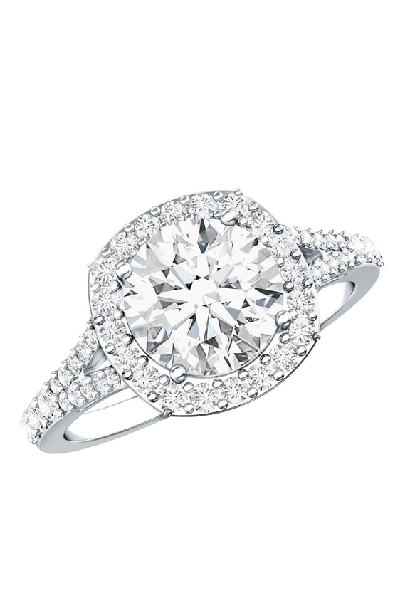 Lab Grown Diamond Engagement Ring 2 Carat - IGI Certified - E-VS1 Quality Diamond Halo Ring with Split Shank, 925 Sterling Silver, US 4.00