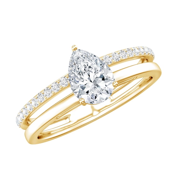 Rosec Jewels Lab Grown Diamond Engagement Ring - 5X7 MM Teardrop Ring - Double Band, 14K Yellow Gold, US 10.50