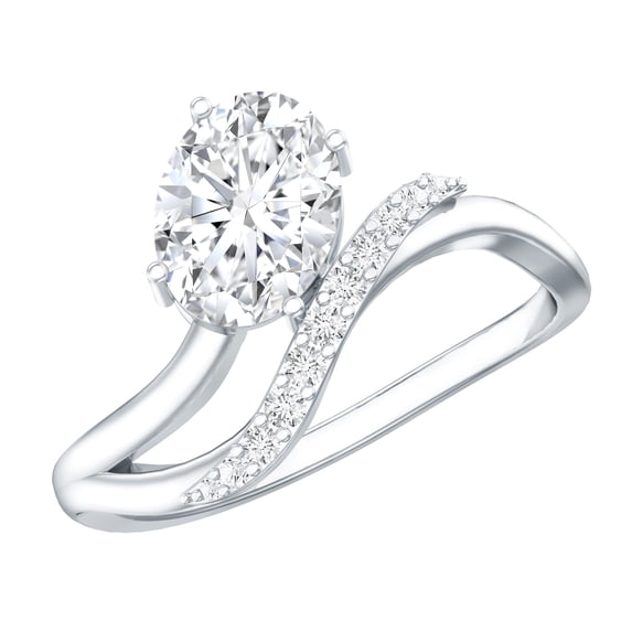 Rosec Jewels Lab Grown Diamond Engagement Ring Curved - East West Oval Ring (6x8 mm, EF-VS Grade), 18K White Gold, US 13.00