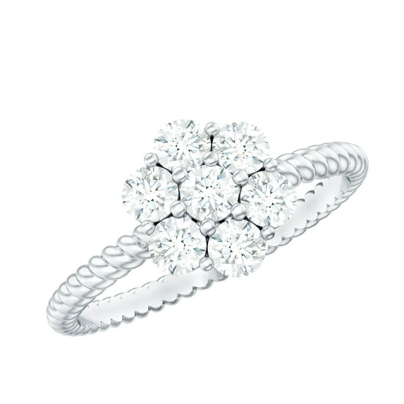 Rosec Jewels Lab Grown Diamond Engagement Ring - Flower Cluster Ring (EF-VS Quality) Ready to Gift, 14K White Gold, US 12.50