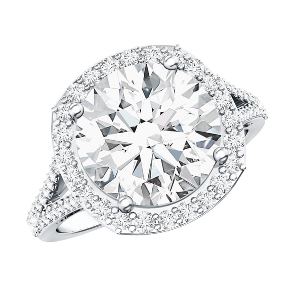 Rosec Jewels Lab Grown Diamond Engagement Ring with Halo - IGI Certified (4 Carat, E-VS1 Grade) - Split Shank Ring for Women, 18K White Gold, US 7.00