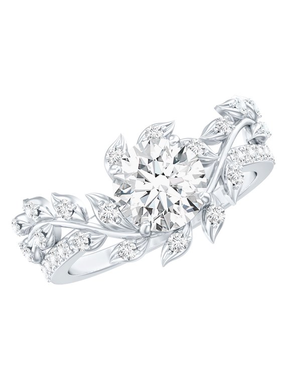 Lab Grown Diamond Engagement Ring Leaf - 1 Carat - EF-VS Quality, 14K White Gold, US 7.00
