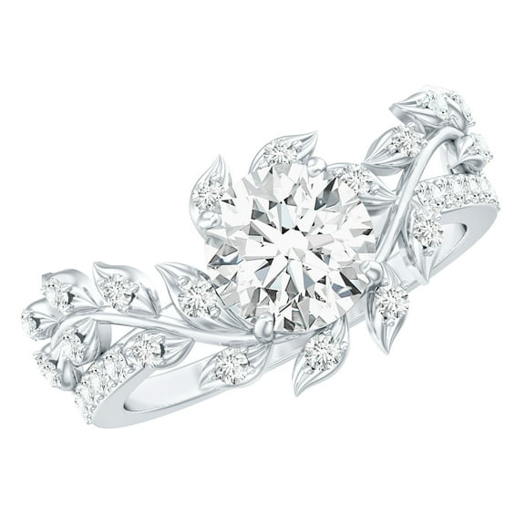 Rosec Jewels Lab Grown Diamond Engagement Ring Leaf - 7 mm Round - 1 Carat - EF-VS Quality, 18K White Gold, US 10.50
