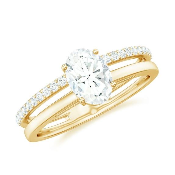 Rosec Jewels Lab Grown Diamond Engagement Ring Oval (5x7 mm, Ef-VS Quality) - Double Band Ring for Women, 10K Yellow Gold, US 13.00