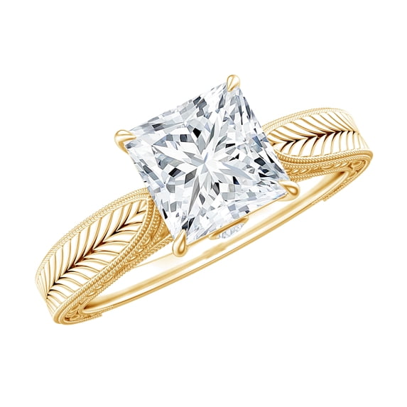 Rosec Jewels Lab Grown Diamond Engagement Ring Princess Cut - Vintage Style Ring (1 Ct, 6 mm, EF-VS Quality), 10K Yellow Gold, US 10.50