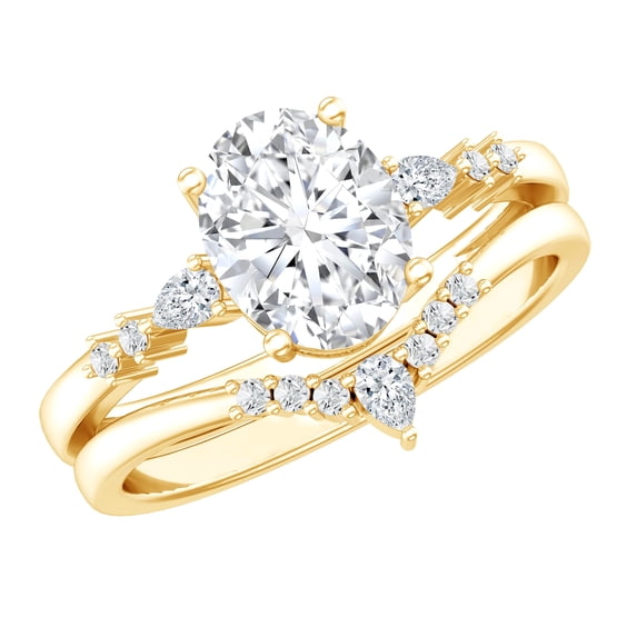 Rosec Jewels Lab Grown Diamond Engagement Ring Set - 2ct Oval Engagement Ring with Enhancer - EF-VS Quality Certified, 10K Yellow Gold, US 11.00