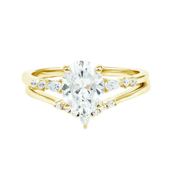 Rosec Jewels Lab Grown Diamond Engagement Ring Set - 2ct Oval Engagement Ring with Enhancer - EF-VS Quality Certified, 10K Yellow Gold, US 9.00