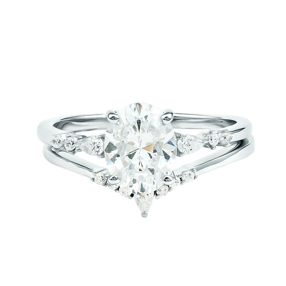 Rosec Jewels Lab Grown Diamond Engagement Ring Set - 2ct Oval Engagement Ring with Enhancer - EF-VS Quality Certified, 18K White Gold, US 10.00