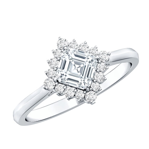 Rosec Jewels Lab Grown Diamond Engagement Ring for Women - 0.7 Ct - Asscher Cut Diamond Ring - EF-VS Grade - with Jewelry Box, 10K White Gold, US 8.50