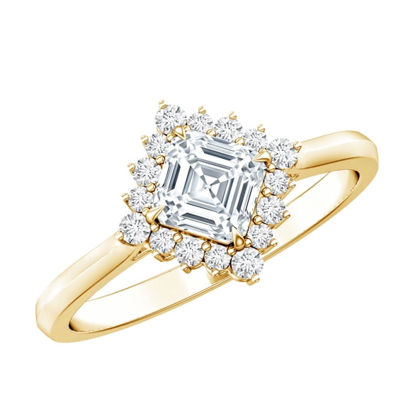 Rosec Jewels Lab Grown Diamond Engagement Ring for Women - 0.7 Ct - Asscher Cut Diamond Ring - EF-VS Grade - with Jewelry Box, 18K Yellow Gold, US 5.50