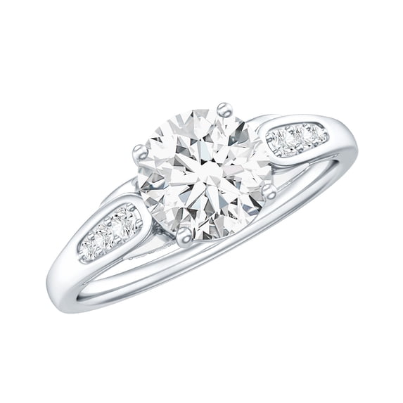 Rosec Jewels Lab Grown Diamond Engagement Ring with Side Stones - 1ct Diamond Ring Round - Ef-Vs Quality, 18K White Gold, US 7.00