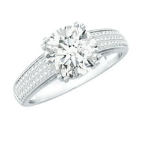 Rosec Jewels Lab Grown Diamond Engagement Ring with Side Stones - 2 Ct - 8 mm - EF-VS Quality, 925 Sterling Silver, US 4.00