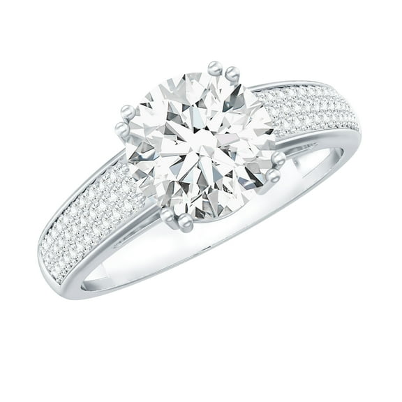 Rosec Jewels Lab Grown Diamond Engagement Ring with Side Stones - 2 Ct - 8 mm - EF-VS Quality, 925 Sterling Silver, US 4.00