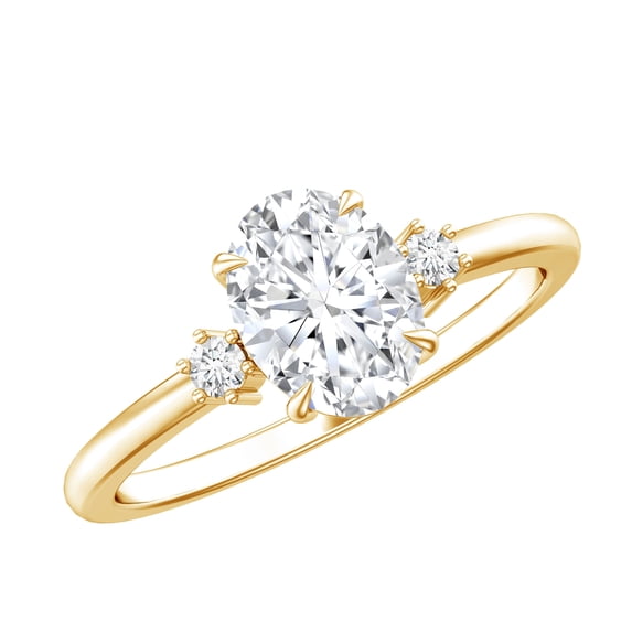 Rosec Jewels Lab Grown Diamond Engagement Ring with Side Stones - 6X8 mm Oval (1 Ct, EF-VS Quality), 14K Yellow Gold, US 8.50